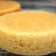Golden cake layer on cooling rack